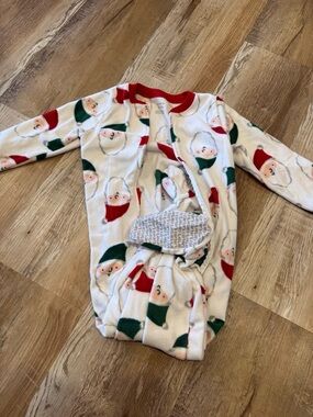 Carter's White Fleece Footed Pajamas with Red Trim and Green Accents